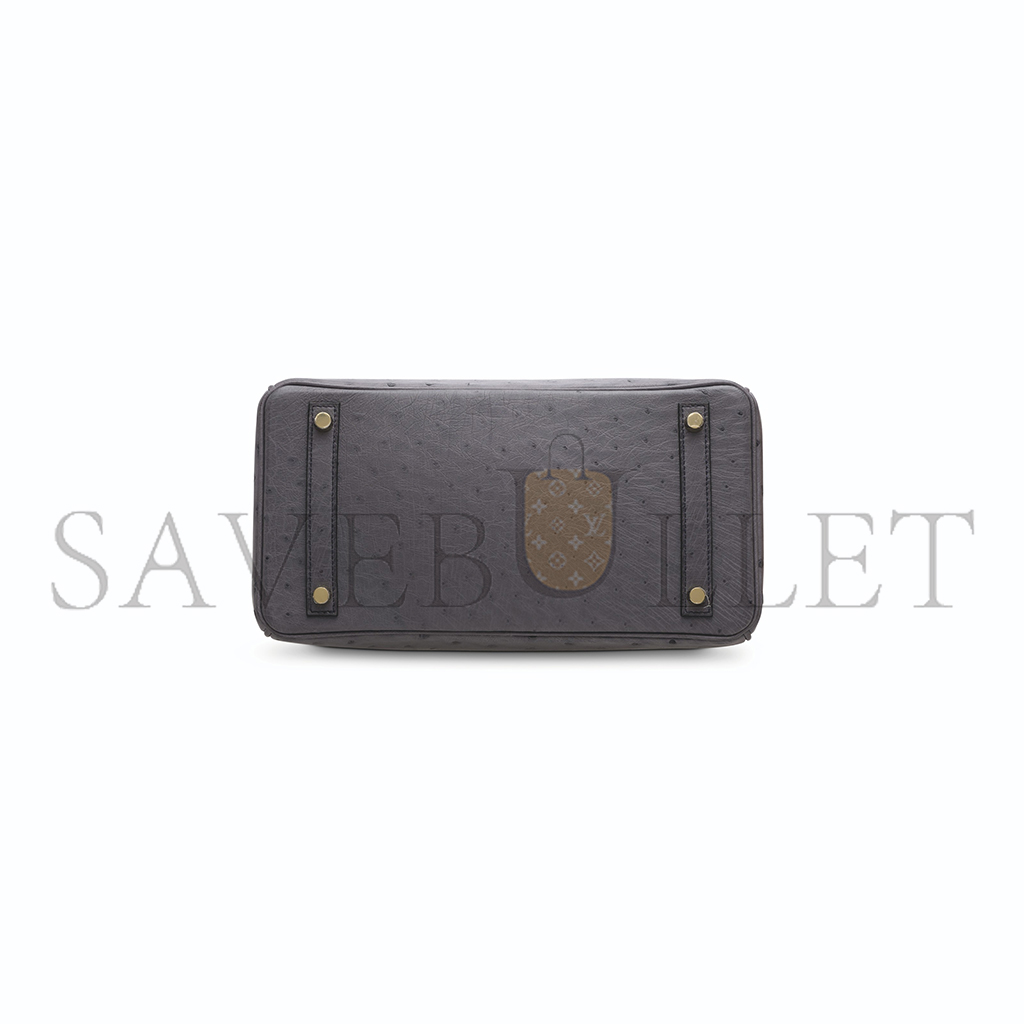 H**mes master birkin 30 ostrich leather pewter grey gold buckle h041933ck79 (30*22*16cm)